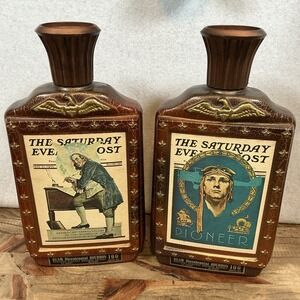 2 Vintage Jim Beam Decanter Bottle 1976 Saturday Evening Post Bicentennial Serie
